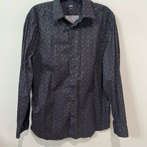 Express Men's Dark Slim 1MX Shirt Navy with Subtle Brown Pattern
